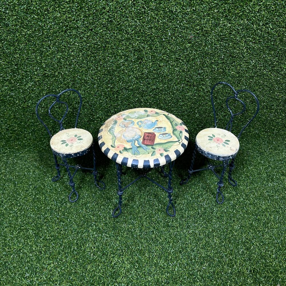 VTG Mills River Miniature Round Table Twisted Metal Chair Bistro Set Dollhouse